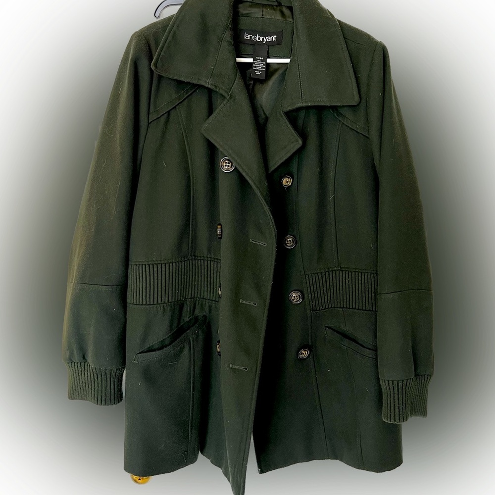 Plus size pea coat from Lane Bryant in deep Green